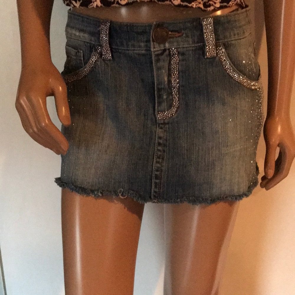Mini blue Jean skirt with bling. Large/30 waist.